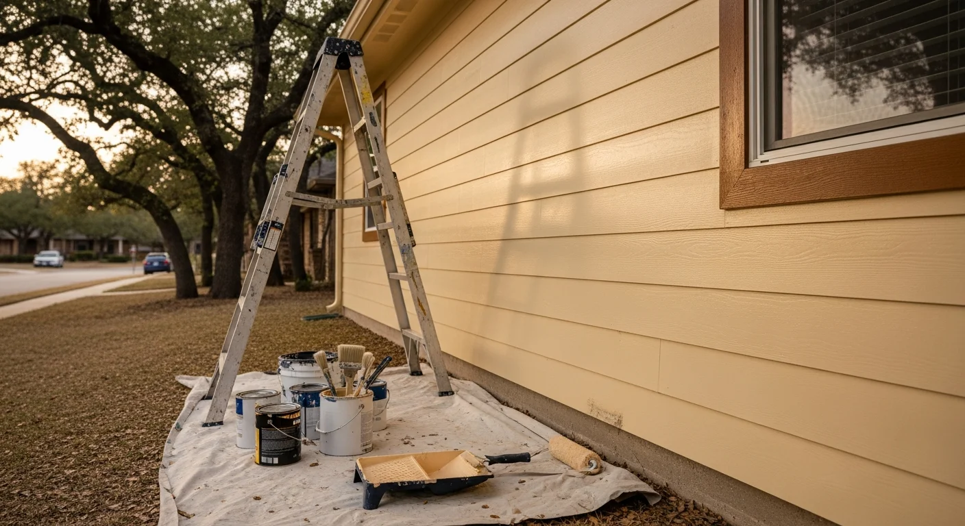 Professional painter applying exterior paint to residential home