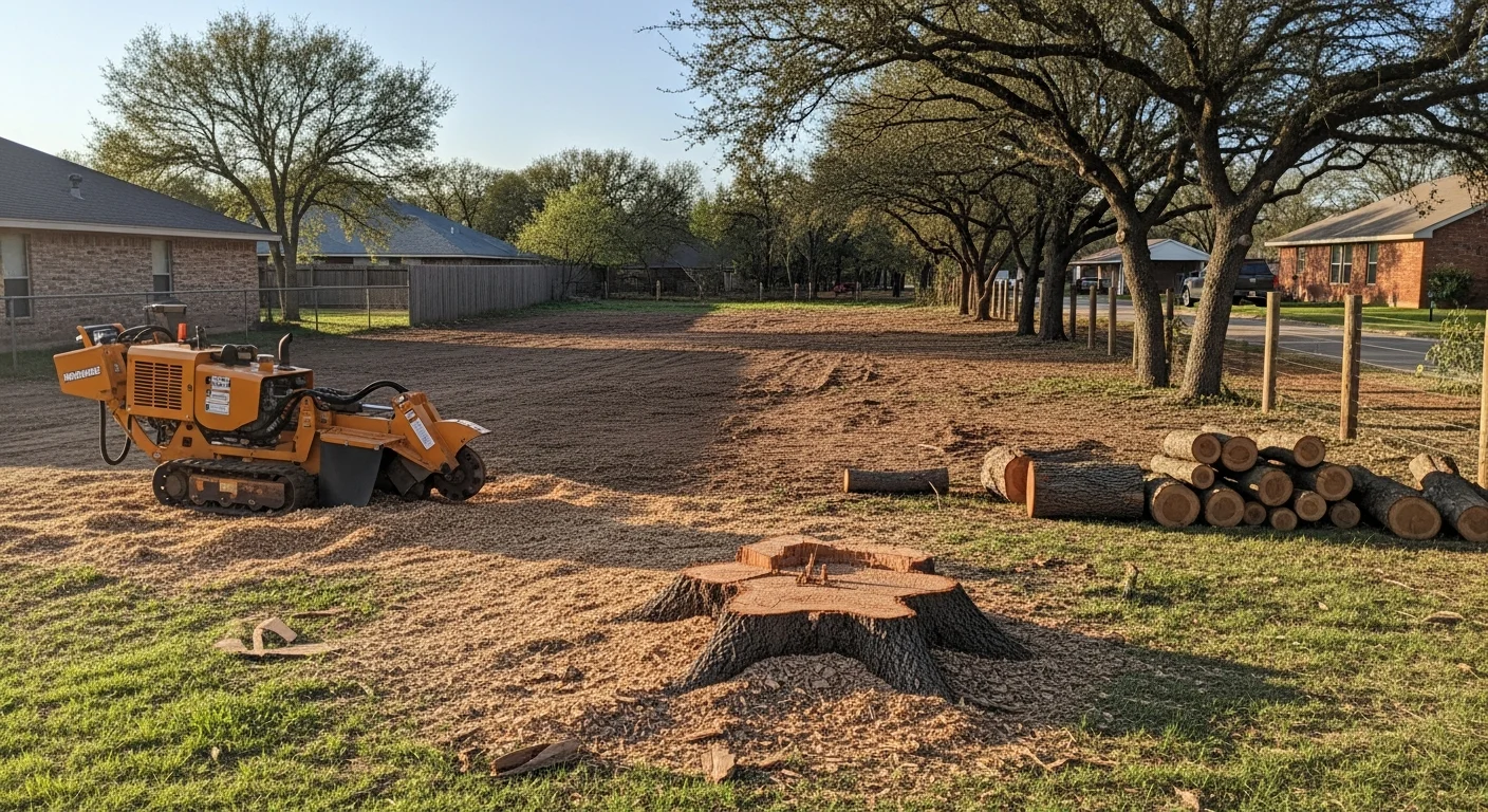 Professional arborist trimming tree branches with safety equipment